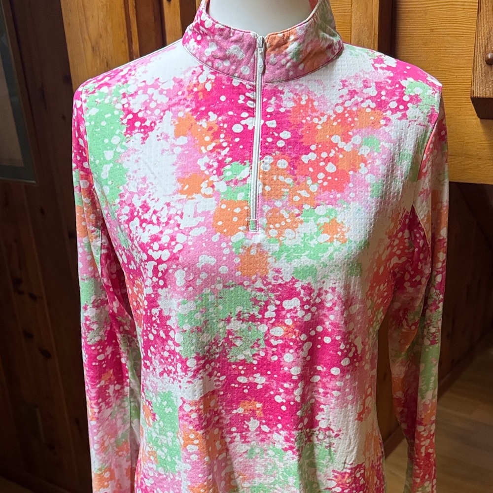 IBKUL Size Medium M golf  Pink white Green Long Sleeve polo Top shirt - Picture 4 of 12